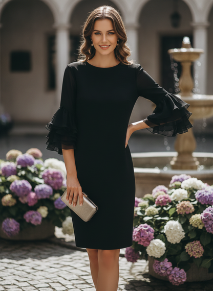 Black Dress With Ruffled Sheer Sleeves