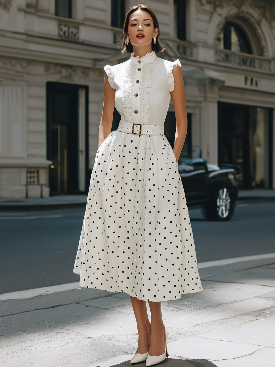 Vintage-Chic Polka Dot Midi Dress