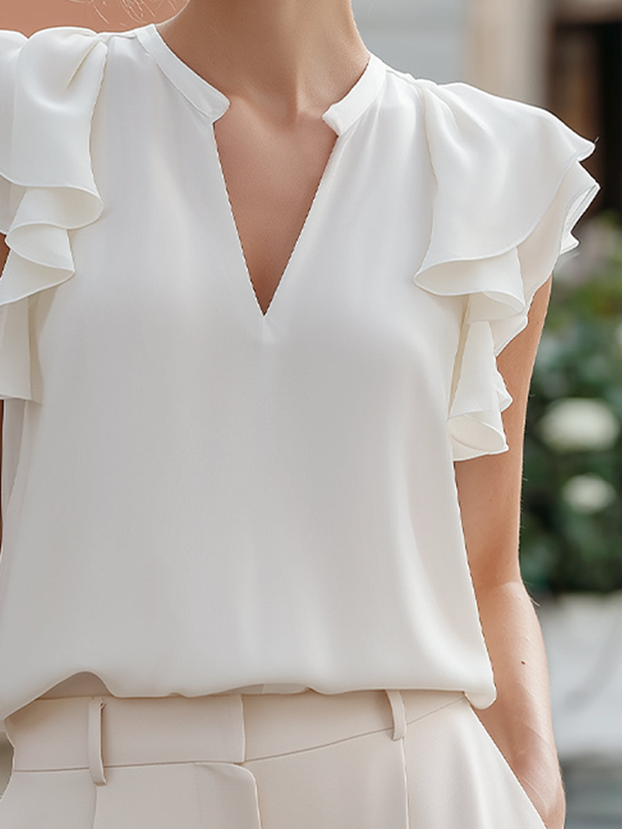 Ruffled Sleeve V-Neck Blouse