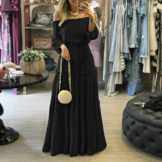 Plus Size Ruffled Bohemian off-the-Shoulder Maxi Dress