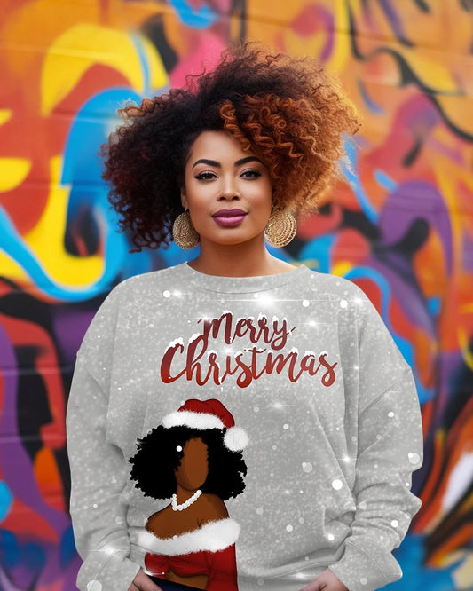 Merry Christmas Brown Girl Crewneck Sweatshirt