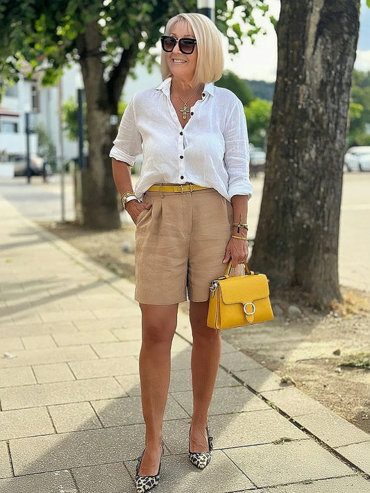 Elegant Shirt Shorts Pantsuit