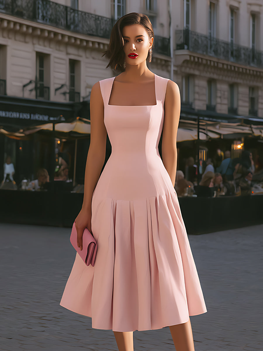 Structured Square Neck Sleeveless Midi Dress