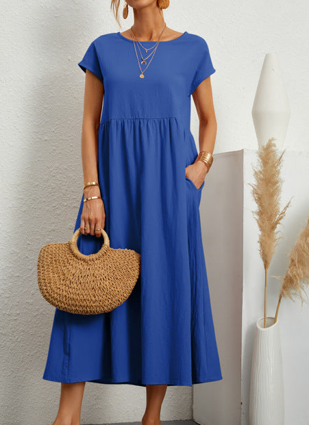 Cotton Linen round-Neck Swing Dress