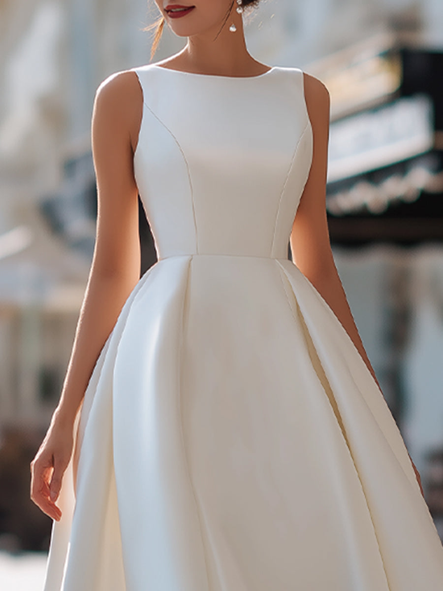 Vintage-Inspired Satin High-Low A-Line Party Dress