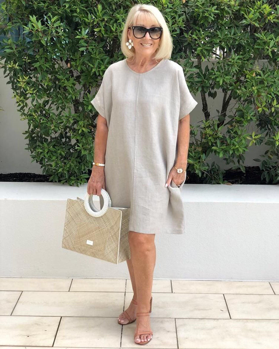 Linen Cotton Tee Dress in Natural