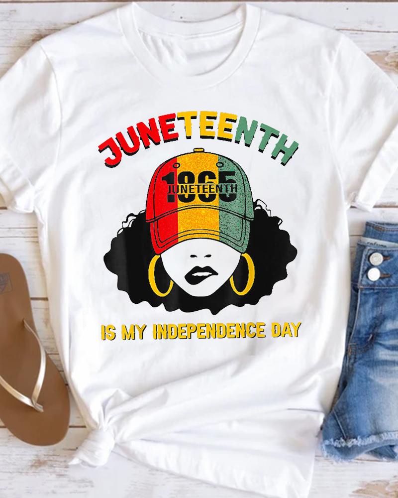 Cap girl's Juneteenth print ladies short-sleeved T-shirt