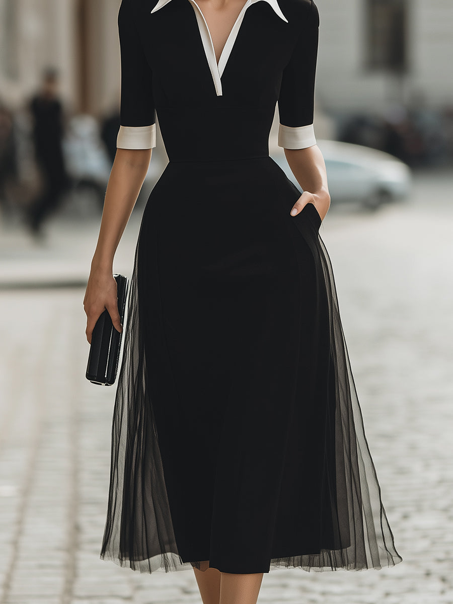 Contrast Collar Midi Dress