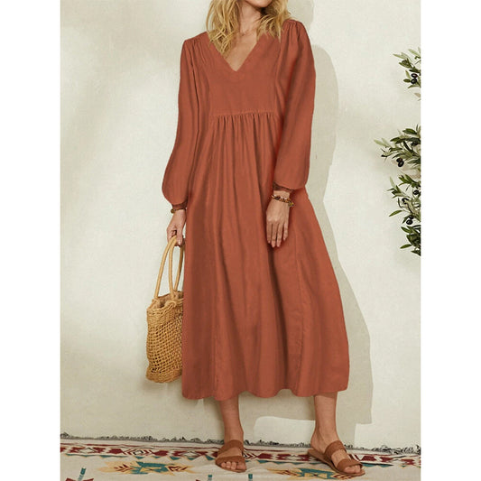 Cotton Tunic Lantern Sleeve Maxi Dress