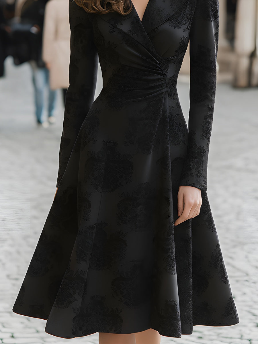 Black Jacquard Pleated Blazer Dress