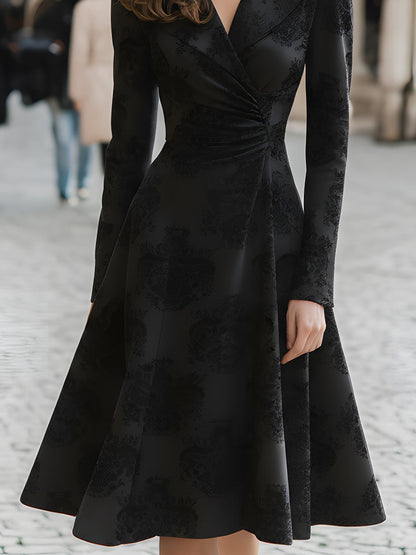 Black Jacquard Pleated Blazer Dress