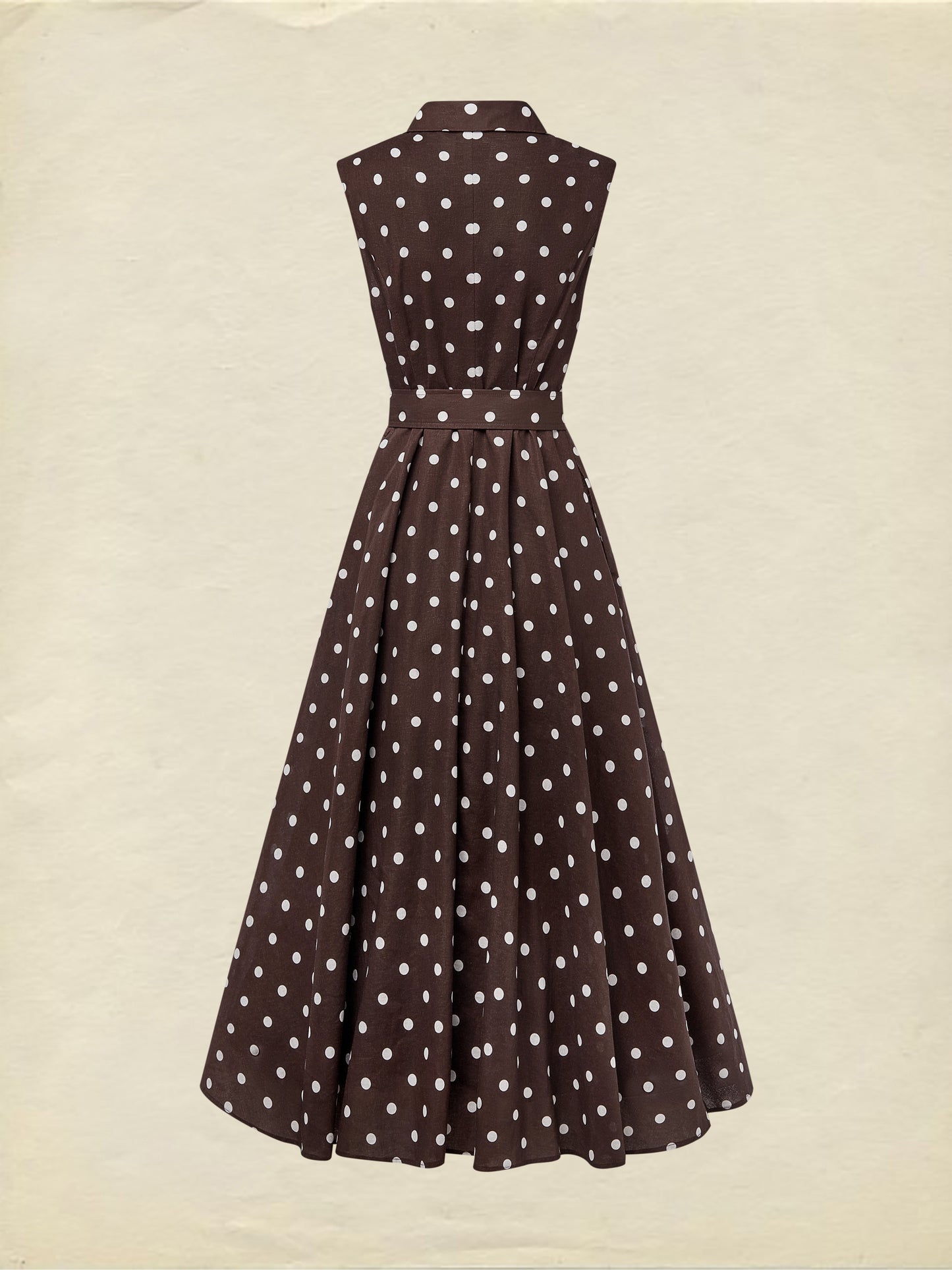 Midi Cotton Dress , Sleeveless, Shawl Collar, Polka Dots, Button Design, French Vintage, Purplish Blue