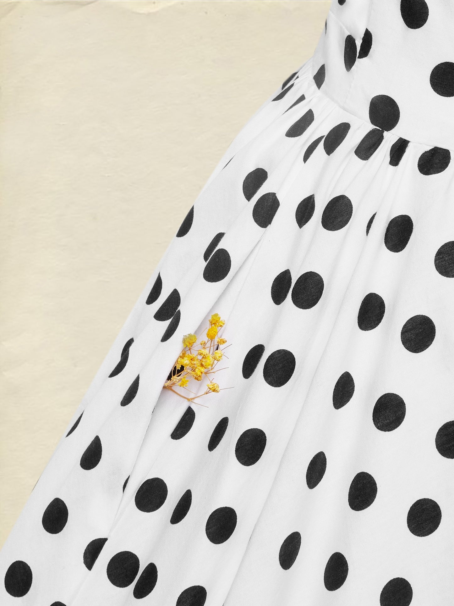 Maxi Cotton Dress , Sleeveless, Square Neck, Polka Dots, Suspenders, Vintage, White