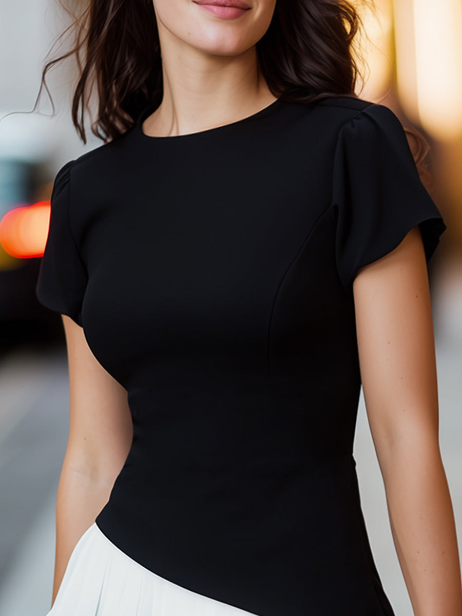 Asymmetric Peplum Hem Short Sleeve Sculpted Top