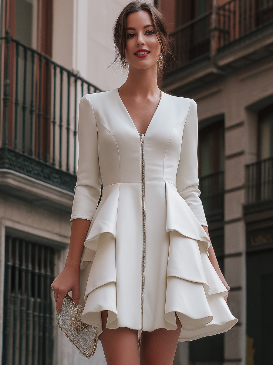 Zip-Front Peplum Hem Mini Dress