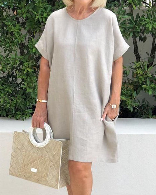 Linen Cotton Tee Dress in Natural