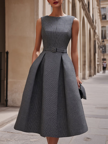 Sleeveless Belted A-Line Midi Dress