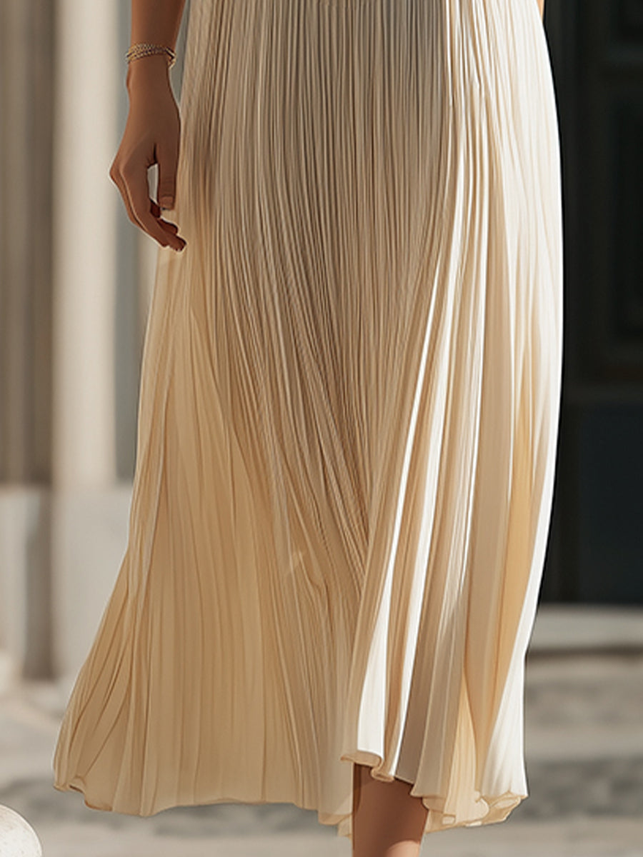 Ethereal Goddess Pleated Halter Maxi Dress ¨C Contrast Neckline