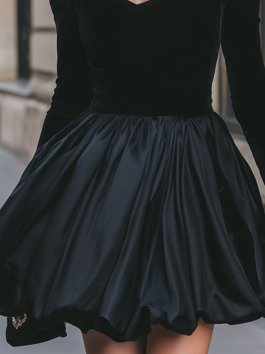 Glamorous Black Velvet Off-the-Shoulder Bubble Hem Mini Dress