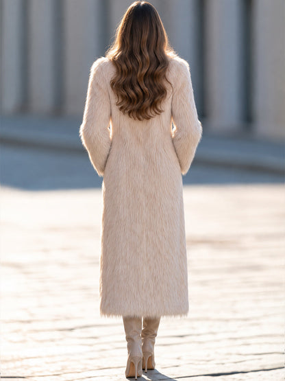 Two-Tone Faux Fur Coat With Shawl Collar