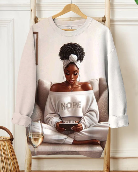 Brown Painting Girl Long Sleeve Sweatshirt