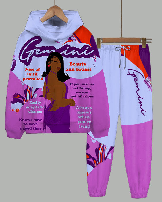 Gemini Girly Season Long Sleeve Hoodie Two Pieces Set