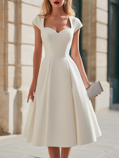 Sweetheart Neckline Cap-Sleeve A-Line Midi Dress