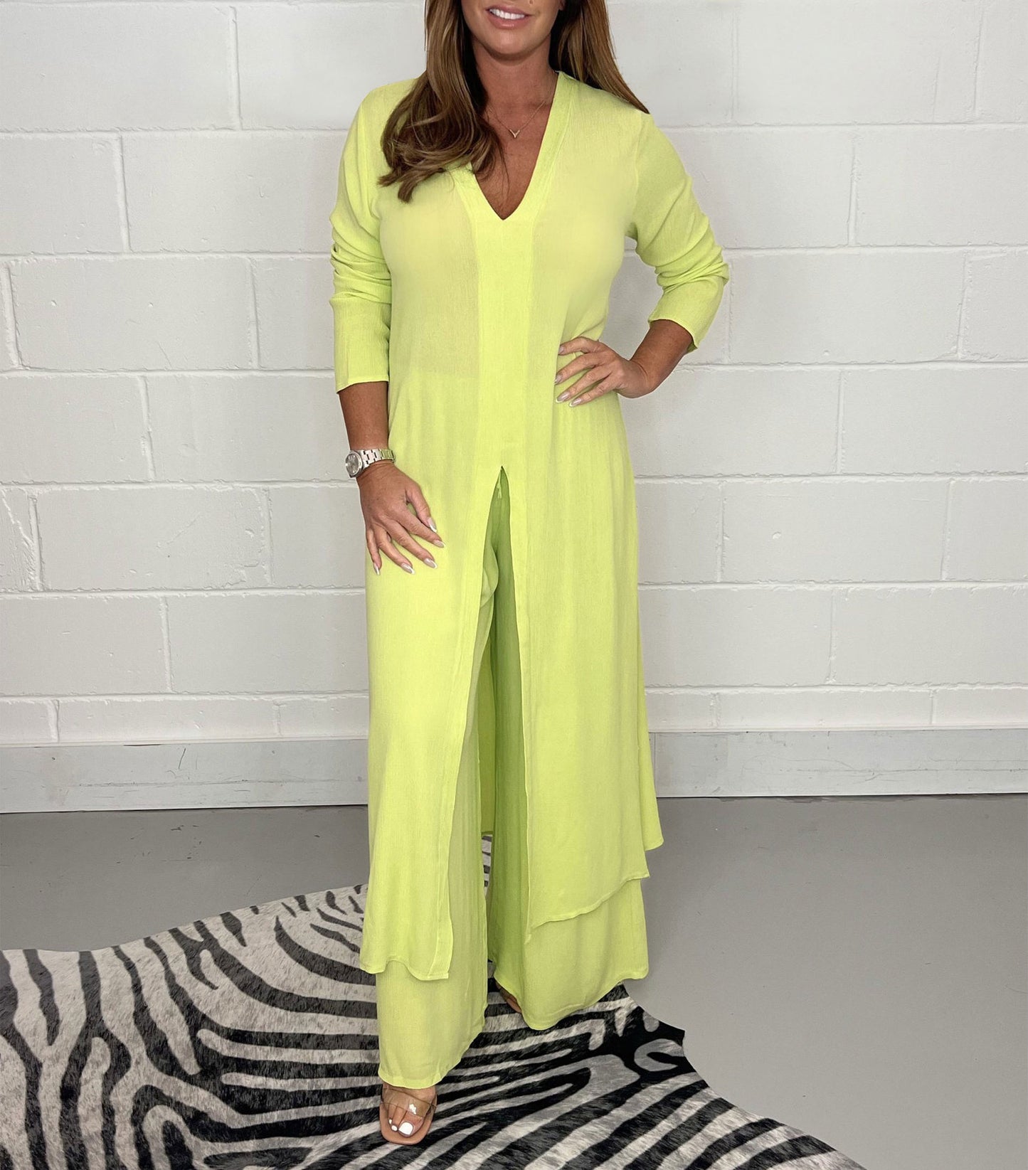 Plus Size New Split Long Top and Trousers Two-Piece Suit