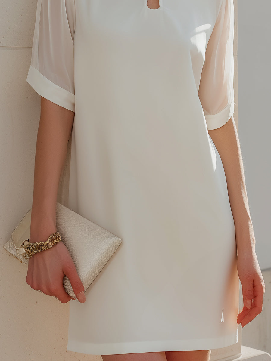 Sheer Sleeve Keyhole Neck Shift Dress