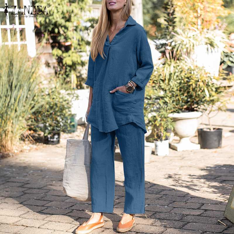 Stylish Women Tracksuit Causal Loose Shirts And Pants Set Solid Blouse Pantsuit Elegant Matching Sets Oversized Outfits