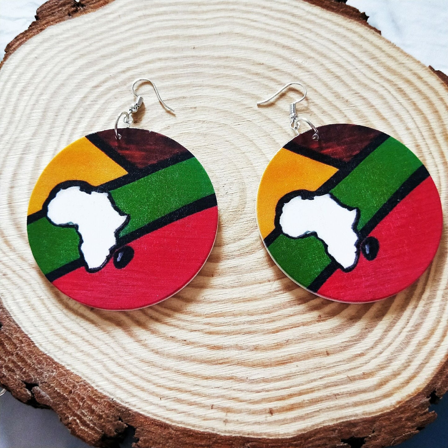 Contrast African Map Retro Round Earrings