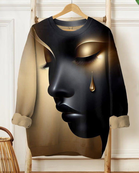 Golden Tears Black Woman Art Long Sleeve Sweatshirt