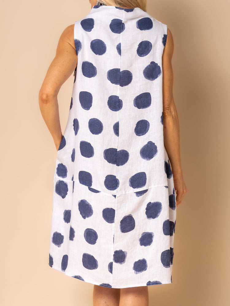 Half Turtleneck Polka Dot Sleeveless Tunic Dress