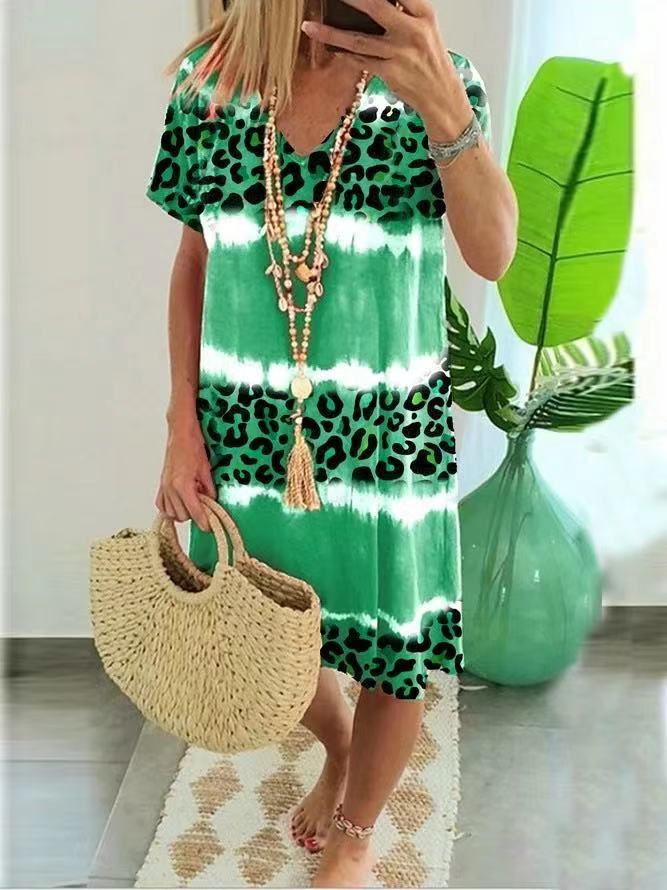 Plus Size Sexy Leopard Print Casual Midi Boho Dress