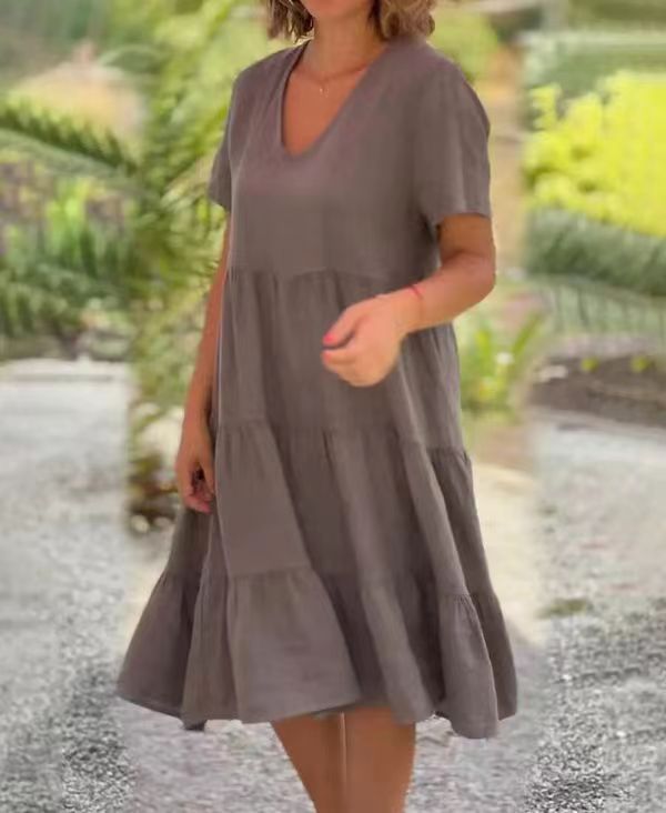 V-neck Loose Fashion Casual Tunic Dress