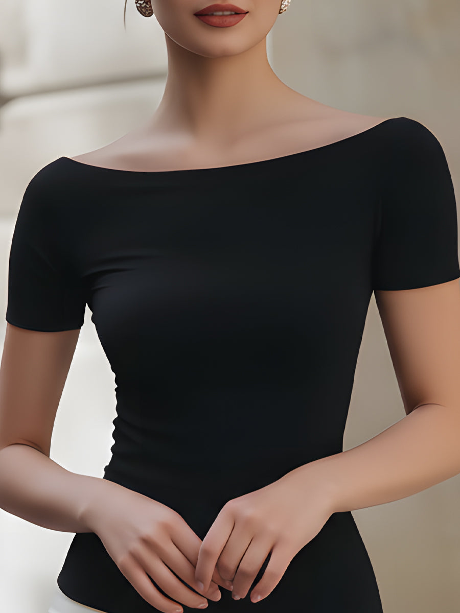 Two-Tone Off-Shoulder Colorblock Ruched Dress