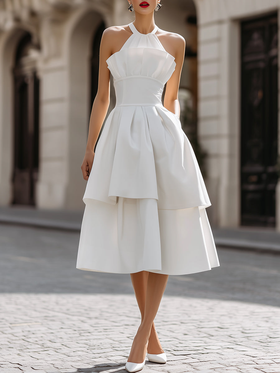 Halter Neck Layered A-Line Midi Dress