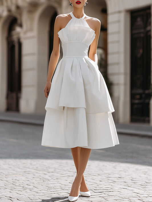 Halter Neck Layered A-Line Midi Dress