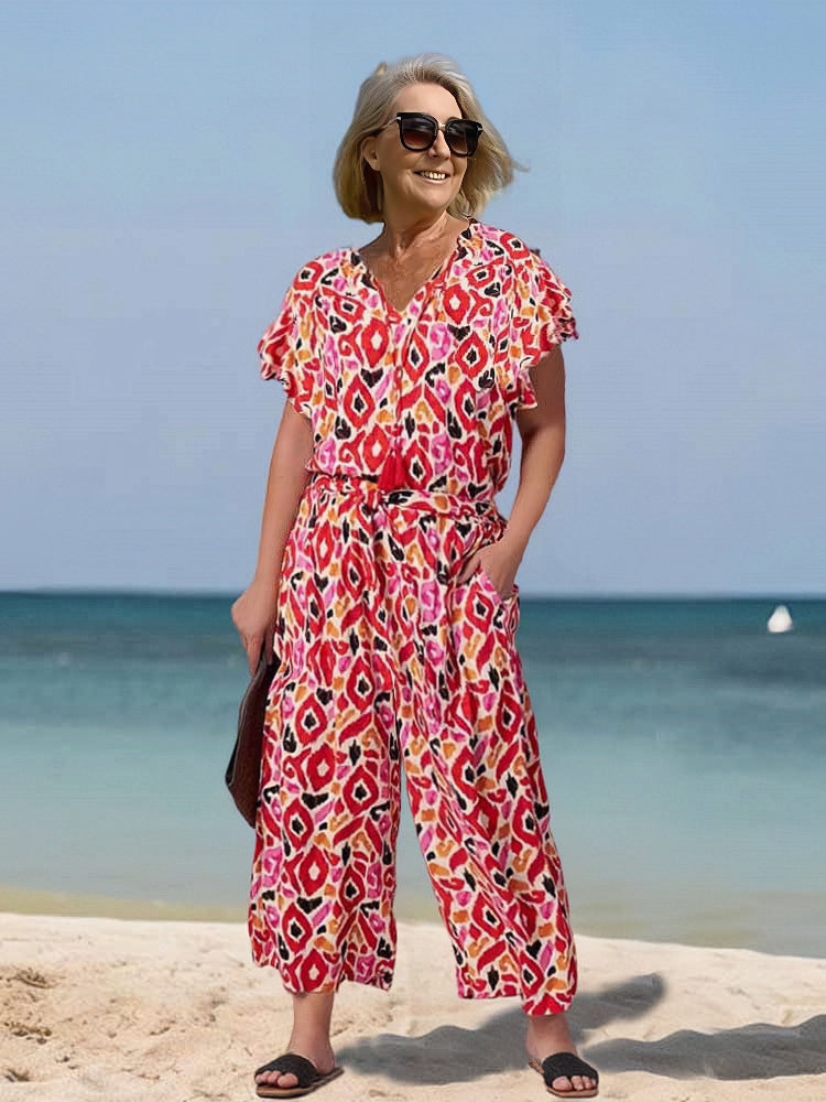 Plus Size Printed Beach Tunic Suit