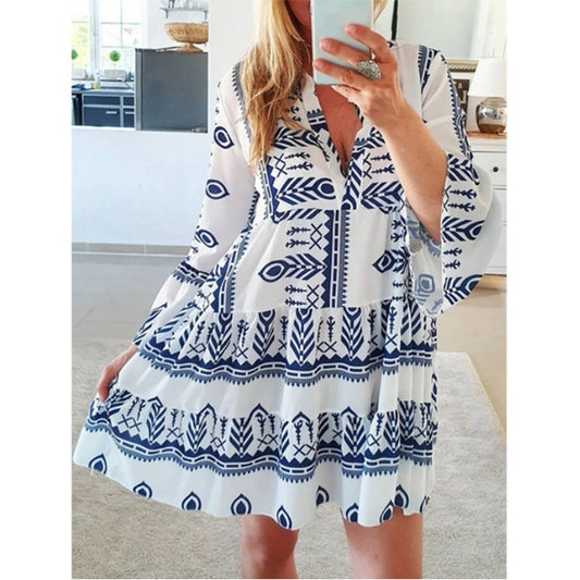 Bell Sleeve Print Dress