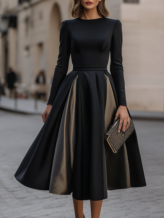 Structured Long Sleeve Pleated Midi Dress