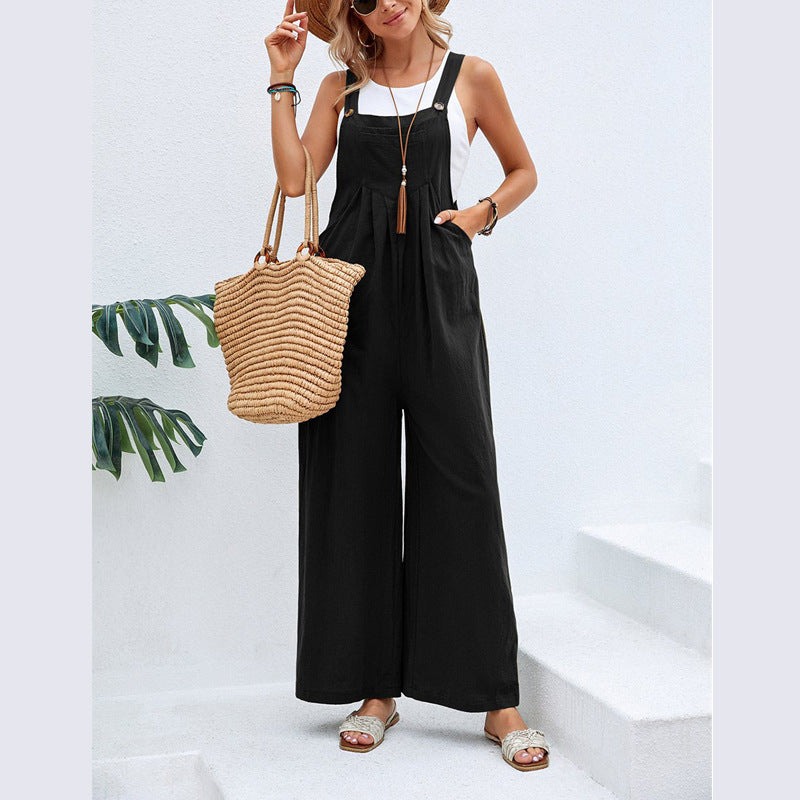 Women's Solid Color Casual Suspender Trousers Women