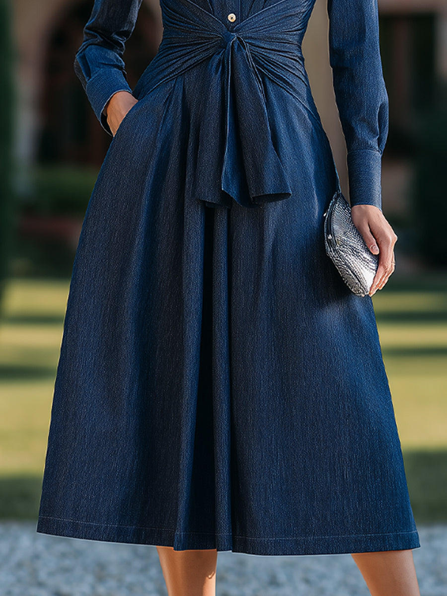 Tailored Shirt-Dress With Cinched Waist Tie Detail