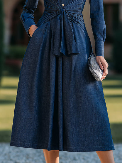 Tailored Shirt-Dress With Cinched Waist Tie Detail