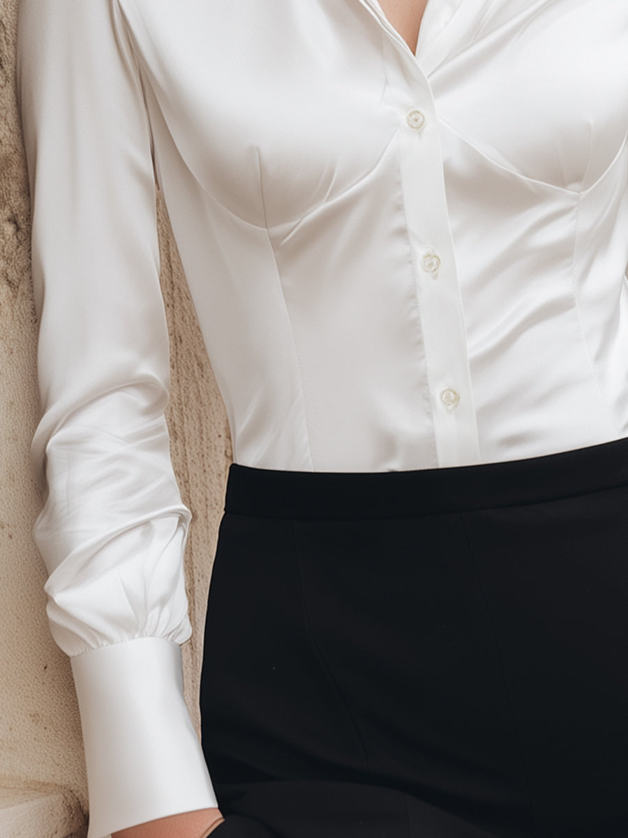 KSXTXX Satin Ruffled Collar Button-Down Shirt