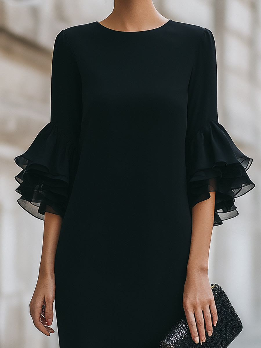 Black Dress With Ruffled Sheer Sleeves – KSXTXX