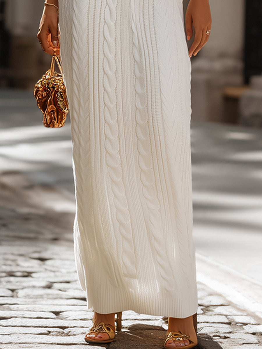 Timeless Elegance Cable-Knit Halter Maxi Dress