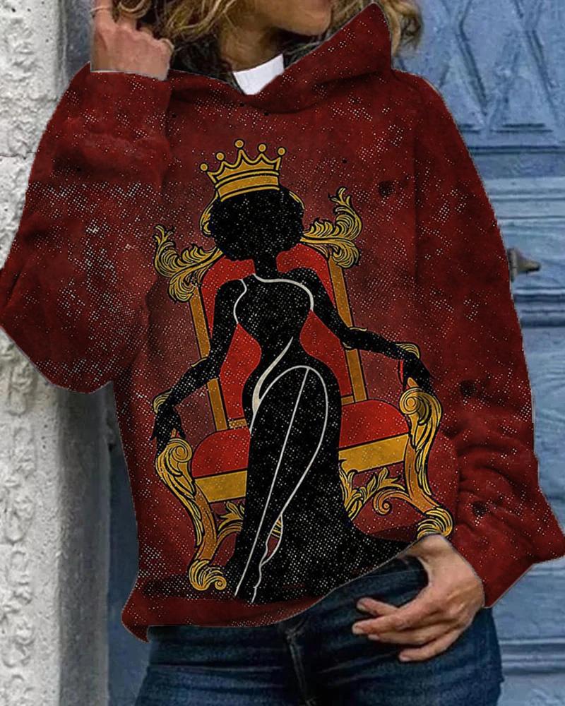 Statement black queen print hoodie