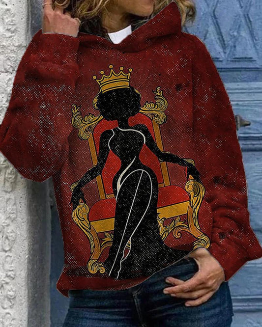 Statement black queen print hoodie