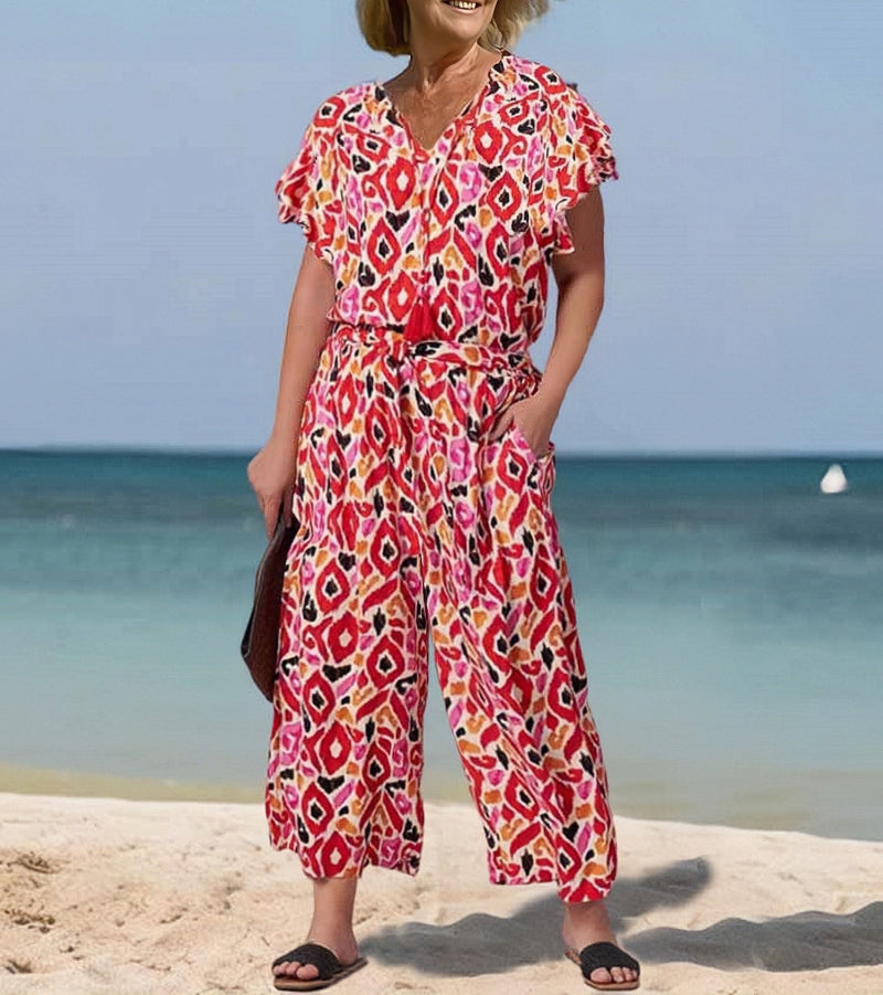 Plus Size Printed Beach Tunic Suit